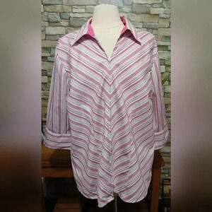 DCC Woman 1X Easy‎ Care Stretch Striped Zip Up Blouse